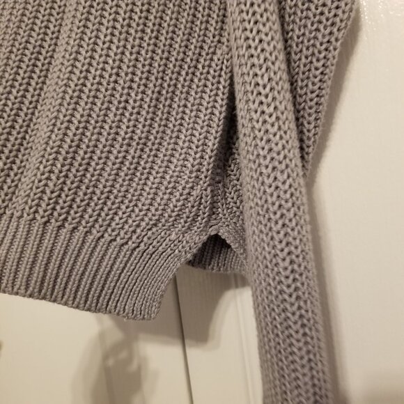 Purplish Grey Knit Cropped Sweater V-Neck Cotton Mix Medium Jumper Cozy Cloth - Picture 5 of 11